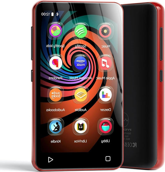 Innioasis 160GB MP3 Player with Bluetooth and WiFi, Android Music Player with Spotify, Amazon Music, Pandora, APP Store, 4 Inch Full Touch Screen MP3 Player with Audible, Libby, Audiobook (Black_Red) - QUORE
