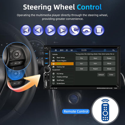 2-DIN Autoradio – Dubbele Din Radio – Auto Stereo – Multimedia Speler – Auto Entertainment – Draadloze CarPlay & Android Auto – Inclusief Achteruitrijcamera