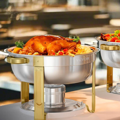 Chafing Dish Buffetset Goud – Buffetwarmer – Warmhoudschaal – Buffetchafer – Catering Warmer – 4-Delige Set – 5 Qt / 4,7 Liter – RVS