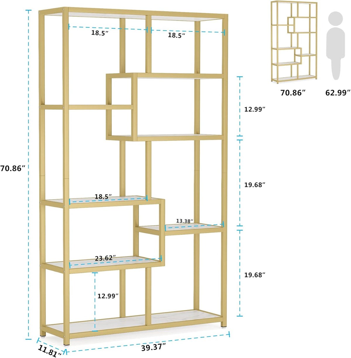 Tribesigns 8 Open Level Bookcase Gold Marble Look Modern Bookcase Organizer for Home Office