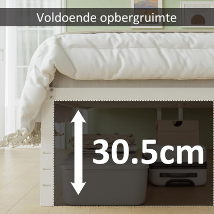Lutown-Teen Metalen Bedframe 135x190 cm met Gebogen Hoofdbord, Hoogte 36cm, Dubbelbed Frame 135 x 190 met Lattenbodem Van Metaal, Opbergruimte onder het bed, Eenvoudige Montage, Wit