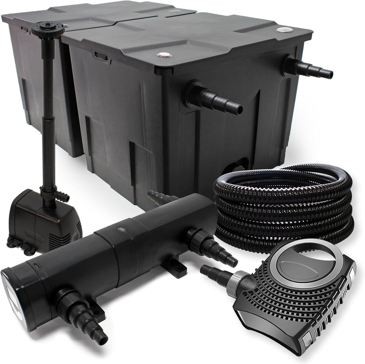 Filterset vijverfilter 60.000l SuperEco pomp 80W UVC zuiveraar 36W fontein slang 25m