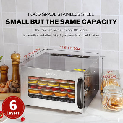 Kwasyo Voedseldroger, BPA-vrij, 30~90 ℃ temperatuurinstelling, max. 24 uur, fruitdroger met gratis receptenboek, droogautomaat voor fruit, groenten, vlees en chili-400W