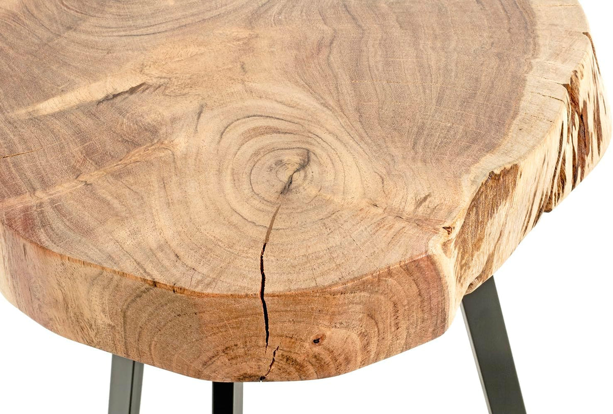 HAKU Bijzettafel acacia, zwart, Massief hout, metaal - Maat: H 50 cm x Ø 45 cm, Stijl: Stedelijk Collectief