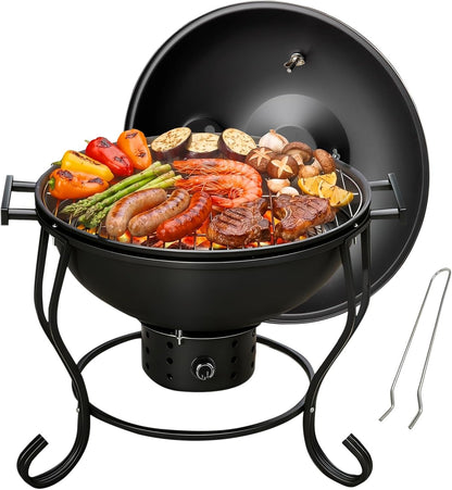Houtskoolgrill met instelbare ventilator, 45,7 cm (45,7 cm), draagbare campinggrill, gemakkelijk aan te steken houtskool, kleine tafelgrill, campinggrill met deksel, voor tuin, camping, tailgates