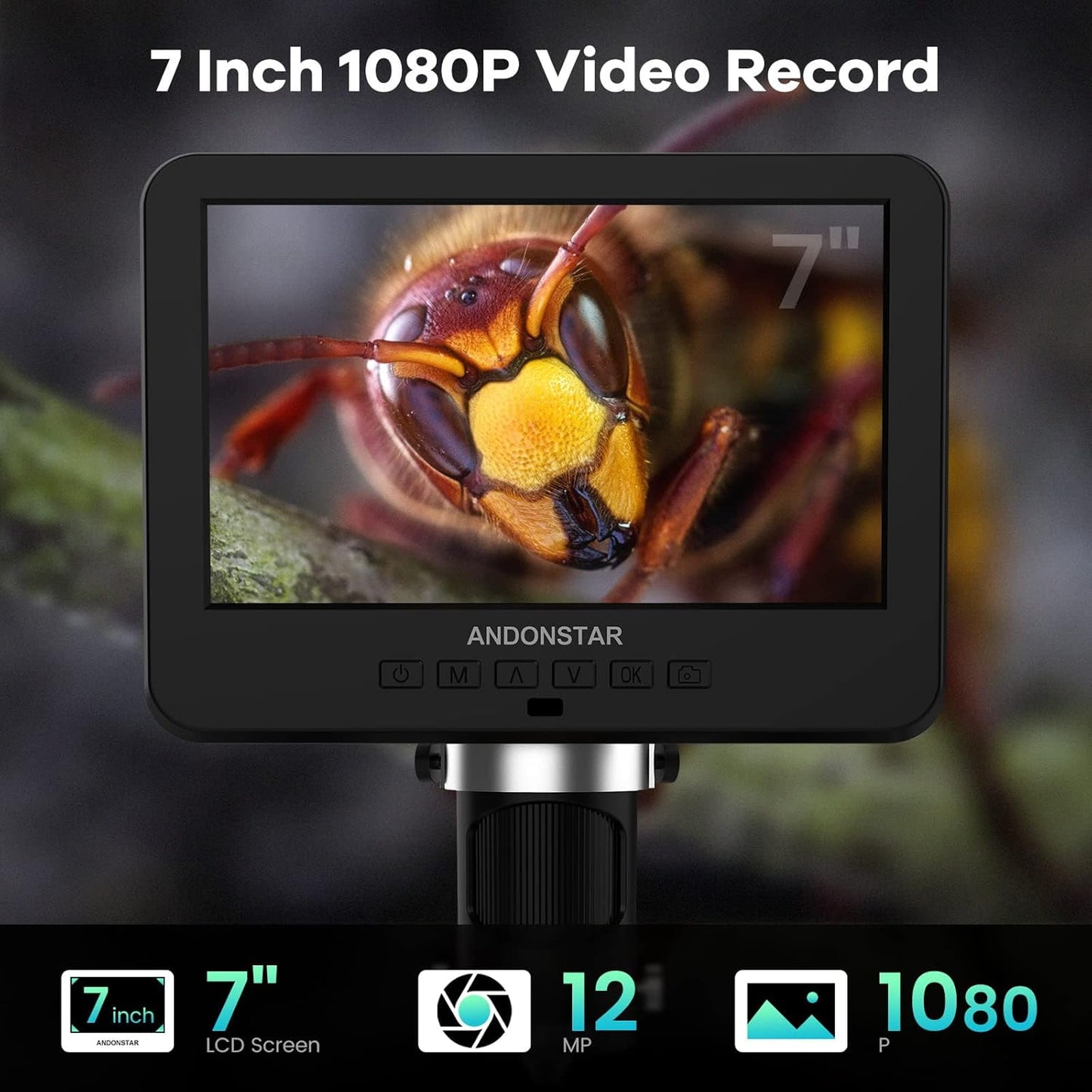 Andonstar AD246-M Digitale Microscoop - 3 Lens Solderen, Elektronisch, Munt, Biologische Kit - 1080P FHD Video Record, 7 Inch LCD 500x, 32G Kaart