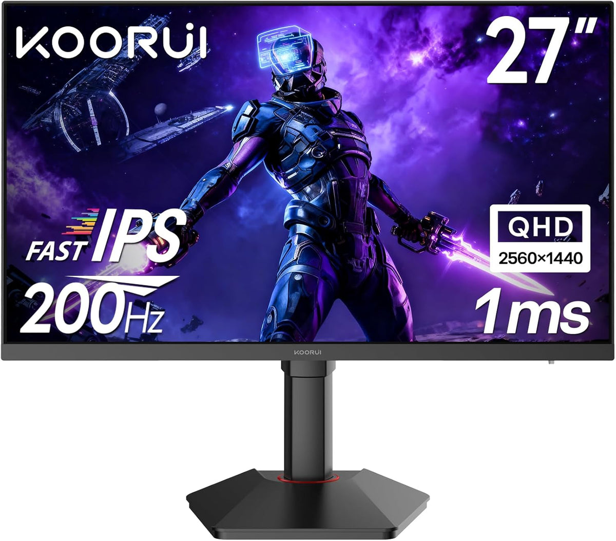 KOORUI G2722P Gaming PC Monitor 27 inch 200 Hz, QHD 2560 x 1440, Fast IPS 1ms, HDR400, 95% DCI-P3, Adaptive Sync, Height Adjustable, HDMI 2.0 & DP 1.4, Eye Care - QUORE