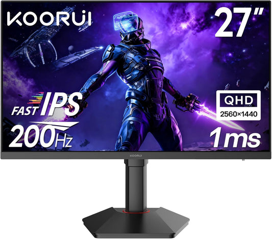 KOORUI G2722P Gaming PC Monitor 27 inch 200 Hz, QHD 2560 x 1440, Fast IPS 1ms, HDR400, 95% DCI-P3, Adaptive Sync, Height Adjustable, HDMI 2.0 & DP 1.4, Eye Care - QUORE