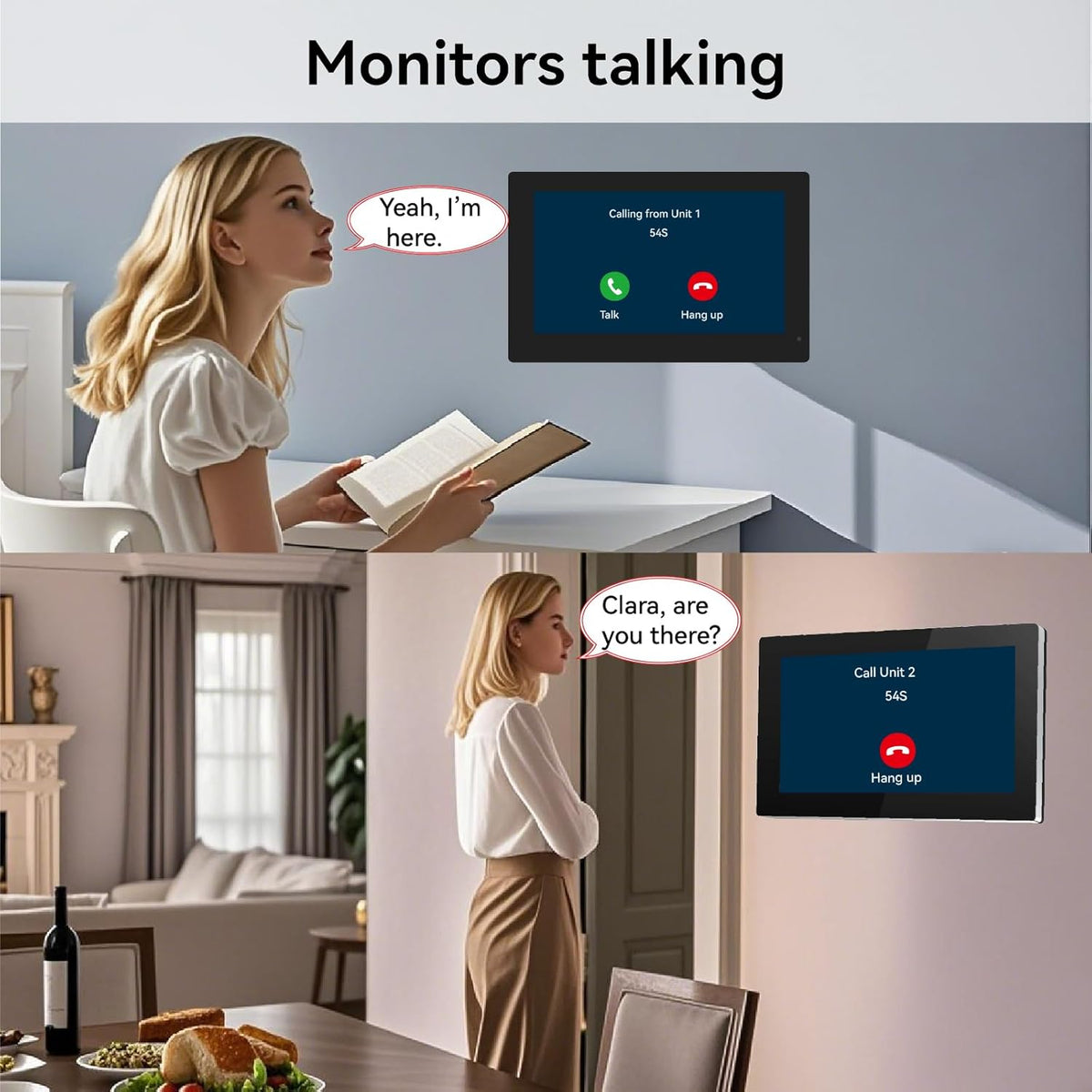 slimme videodeurbel met 2-draads aansluiting, bedrade video-intercom met 2 x 7-inch monitoren, ontgrendeling op afstand,tweeweg audio, RFID,dual-band wifi,set voor twee gezinnen