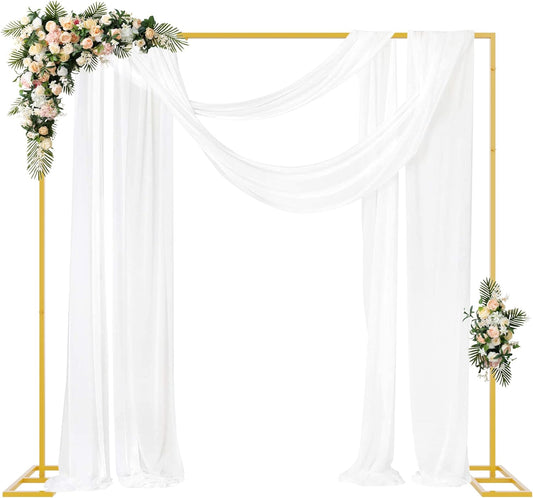 Fomcet 8FT x 8FT Achtergrondstandaard Heavy Duty met basis, goud draagbare verstelbare pijp en laken achtergrond Stand Kit, vierkante metalen boog partij frame voor bruiloft verjaardagsfeestjes banket