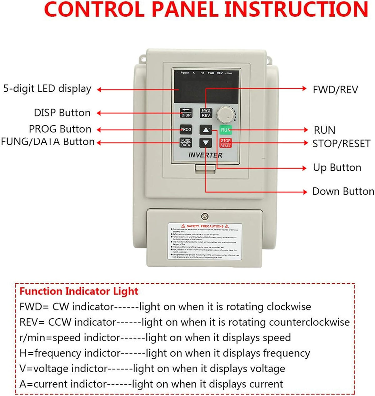 Variabele Frequentieaandrijving VFD, 0,75 kW, AC 220V, Eenfasig, 5A, V/F Open-Loop, PWM-Regeling, 16,5x11,5x10 cm