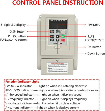 Variabele Frequentieaandrijving VFD, 0,75 kW, AC 220V, Eenfasig, 5A, V/F Open-Loop, PWM-Regeling, 16,5x11,5x10 cm