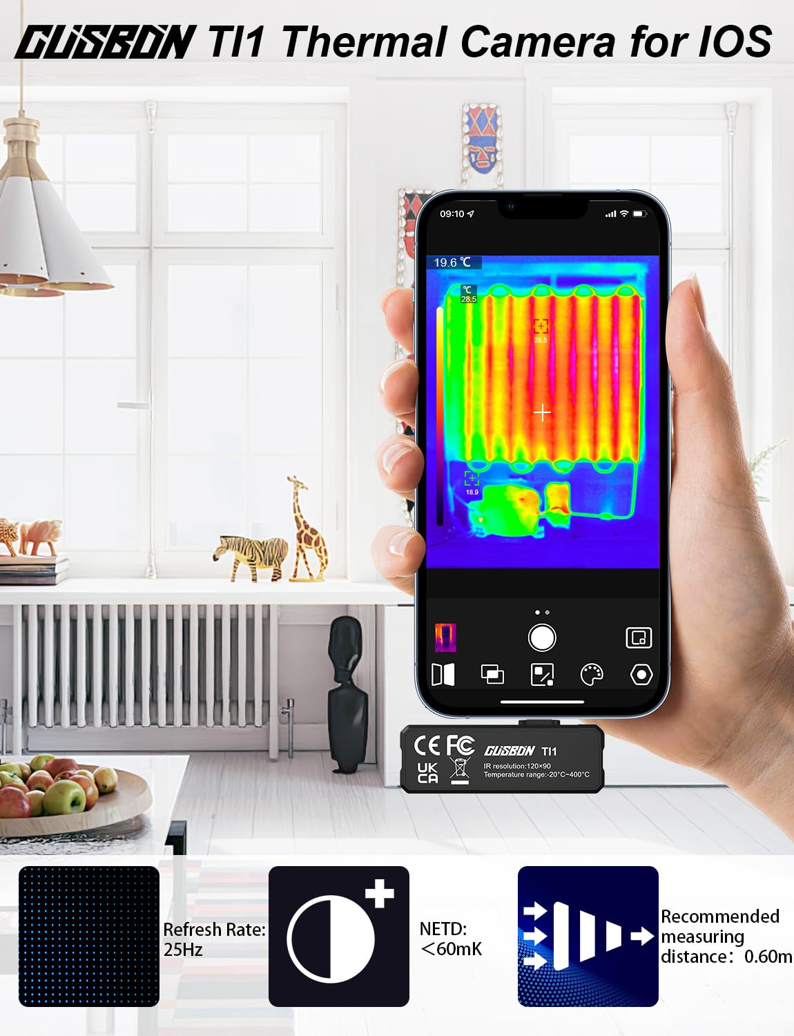 Warmtebeeldcamera IT1, 120 x 90 resolutie, meetbereik -20 °C ~ 400 °C, 0,1 °C testprecisie, ontwikkeld voor industrie, huis, printplaatherkenning (IOS)