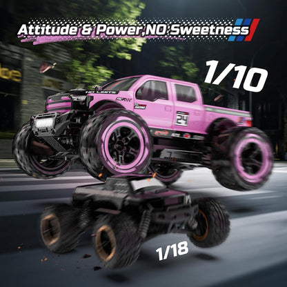DEERC 1:10 Snelle afstandsbedieningsauto voor volwassenen, 4x4 Hobby RC Monstertruck, 48+ km/u, All Terrain High Speed RC Truck Crawler in roze met 2 accu's, speelgoedvoertuig voor kinderen