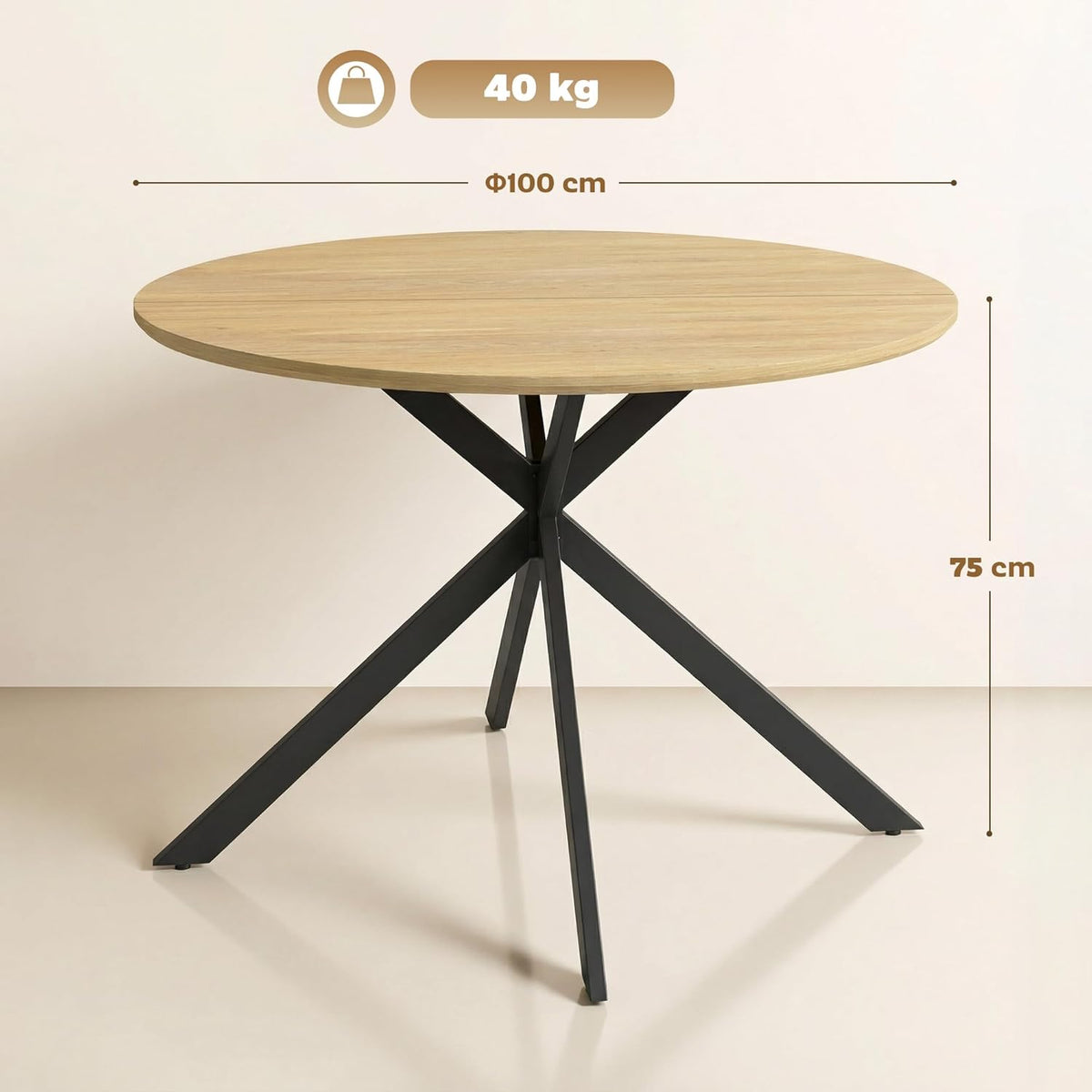 Ronde Eettafel – Ronde Tafel – Eetkamertafel – Keukentafel – Werktafel – Industrieel Design – Ø100 cm Tafelblad – Stalen Kruispoten