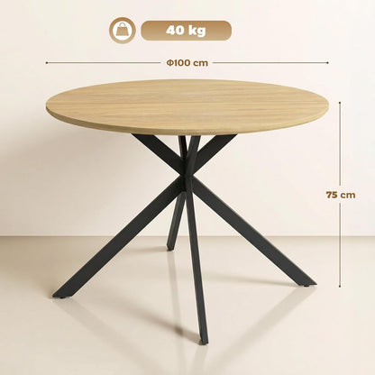 Ronde Eettafel – Ronde Tafel – Eetkamertafel – Keukentafel – Werktafel – Industrieel Design – Ø100 cm Tafelblad – Stalen Kruispoten