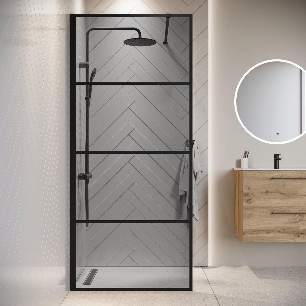 Douchewand – Doucheafscheiding – Douchepaneel – Inloopdouche Wand – Zwart Aluminium Profiel – 90 x 200 cm – 8 mm Gehard Veiligheidsglas – Nano Coating Tegen Kalk