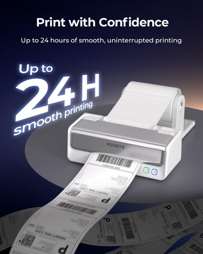 MUNBYN Bluetooth Thermische Labelprinter met Vervangbare Printkop en Etikethouder, Draadloze 4x6 Verzendlabelprinter voor Kleine Bedrijven, Compatibel met Mac, Windows, iPhone, Android, Chrome