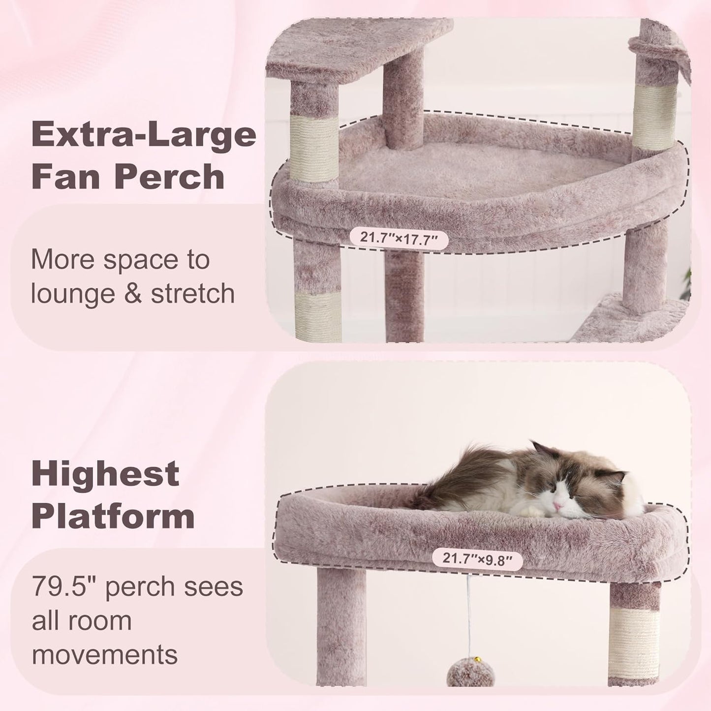 Krabpaal Kat – Krabboom – Kattenmeubel – Klimpaal – Kattenkrabpaal – Smoke Grey – Stevig Sisal – Meerdere Ligplaatsen - QUORE