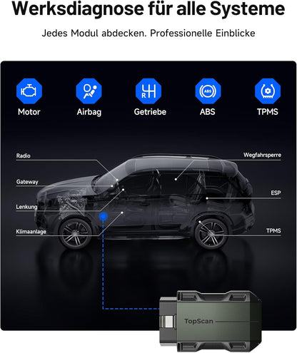 TOPDON TopScan Master OBD2 Scanner Bluetooth, draadloos bidirectioneel auto-diagnostisch hulpmiddel voor iOS en Android, volledige systeemscan voor meer dan 120 merken, meer dan 30 resetfuncties