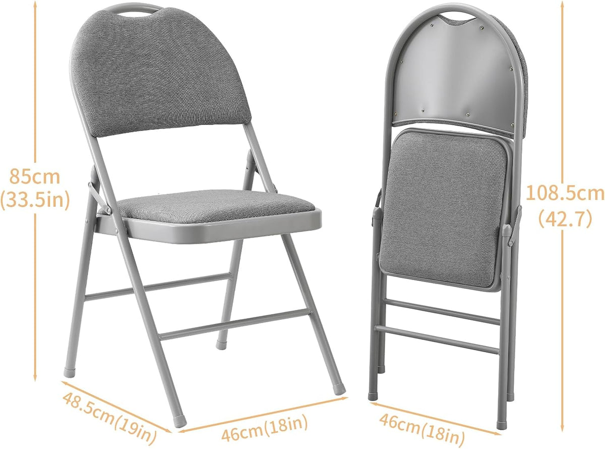 BOOSDEN Klapstoelen, set van 2, beklede klapstoel, grijs, klapstoel met verhoogde rugleuning, stapelstoel, tuinklapstoel, balkonstoel, klapstoelen voor keuken, eetkamer, kantoor, outdoor, balkon
