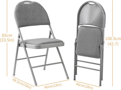 BOOSDEN Klapstoelen, set van 2, beklede klapstoel, grijs, klapstoel met verhoogde rugleuning, stapelstoel, tuinklapstoel, balkonstoel, klapstoelen voor keuken, eetkamer, kantoor, outdoor, balkon