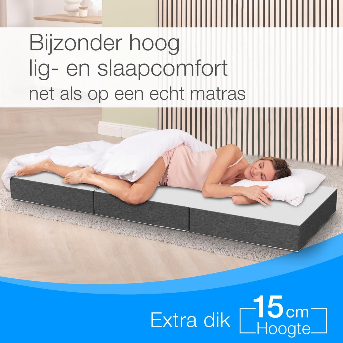 ELONEO Opvouwbaar Matras 1 Persoon, Premium Visco Schuimmatras, 90x200 cm, Dikte: 15 cm, Reisbed voor Kinderen en Volwassenen, Extra Bed voor Volwassenen en Kinderen