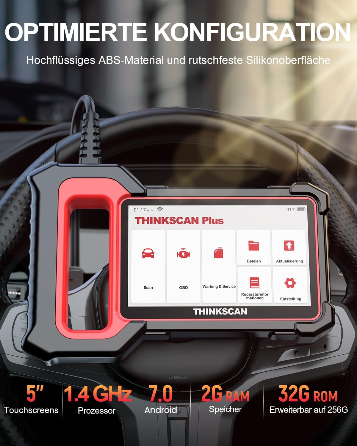 OBD2 Diagnoseapparaat – Auto Uitleesapparaat – Foutcode Lezer – Scan Tool – Diagnose Scanner – 5 Systeemdiagnoses – Automatische VIN-Scan – Gratis Levenslange Updates – 5 Inch Touchscreen – Android 7.0