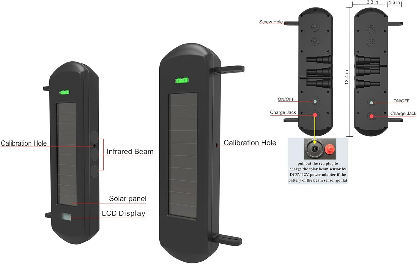 Oprit Alarm- Solar Draadloze Oprit Alarmsysteem 800 Meter Lange Transmissie Bereik-100 Meter Breed Sensor Bereik-Geen Bedrading Geen Behoefte Vervangen Batterij Weerbestendig Beveiliging Perimeter