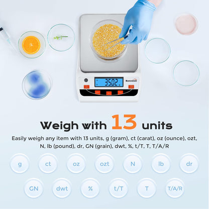 Bonvoisin Laboratoriumweegschaal, 5000 g x 0,01 g, zeer nauwkeurige laboratoriumweegschaal, wetenschappelijke weegschaal, 0,01 gram nauwkeurigheid, elektronische analyseweegschaal, digitale