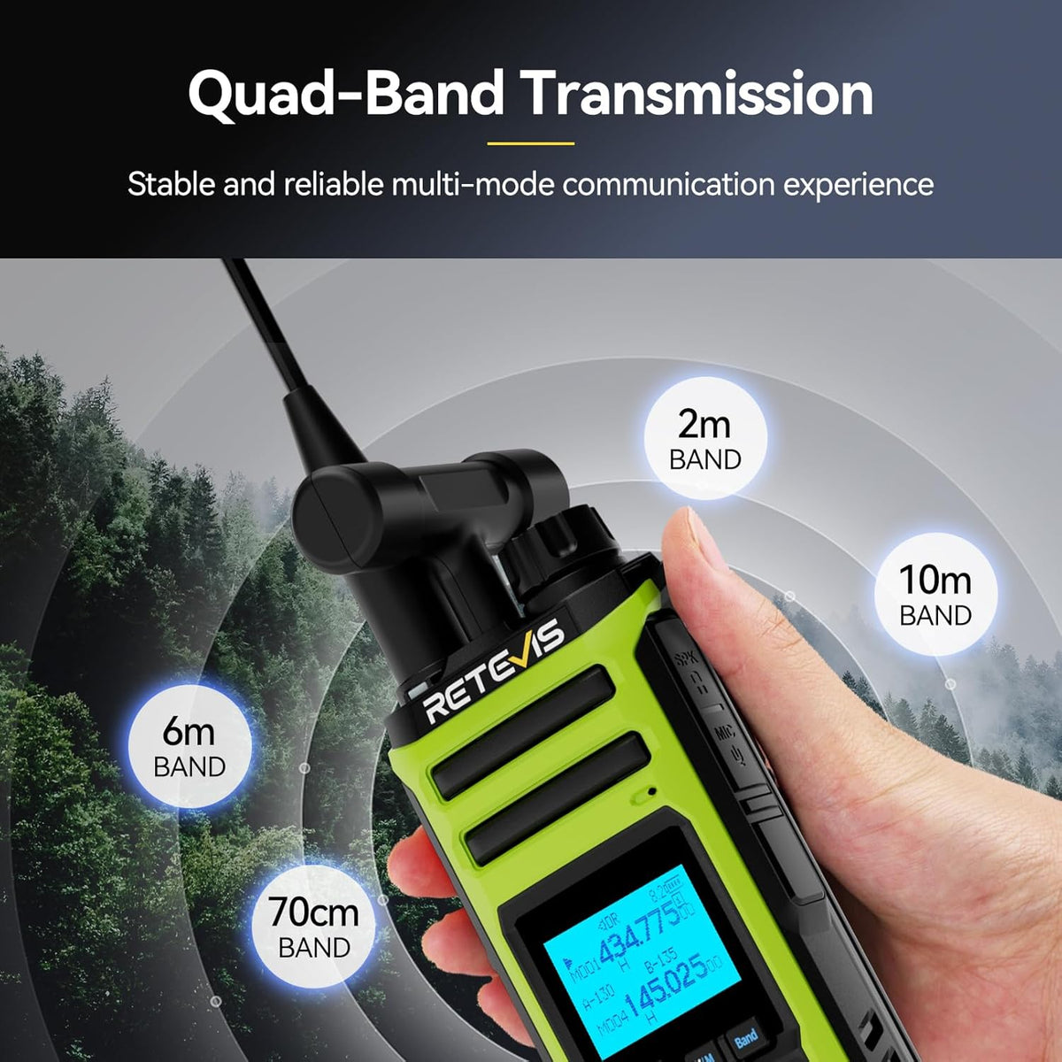 Retevis A3 Tweerichtingsradio, Quad-band Hamradio, AM/SSB/FM/AIR-Modi, Tweekanaals, 2500 mAh, Instelbare Walkietalkie voor de Jacht, Reiziger, Camping (1 stuk)