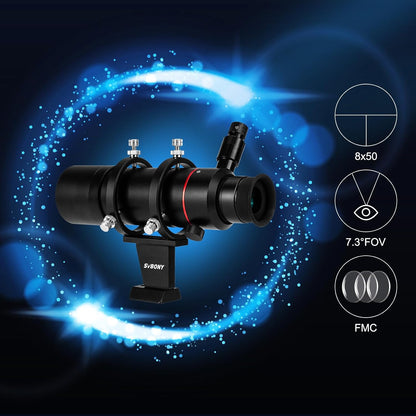 Svbony SV208 Finder Scopes 8x50, met Verlichte Optische Reticle Aanpassing, Correct Beeld FMC Straight Through, Finderscope voor Telescoop