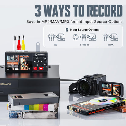 VHS naar digitale converter, HD VHS digitaliseren videorecorder met afstandsbediening, VHS Video Grabber Compatibel met Mini DV, DVD-speler, Blu Ray Player, Hi8, Camcorder, Cassette Tape, Gaming