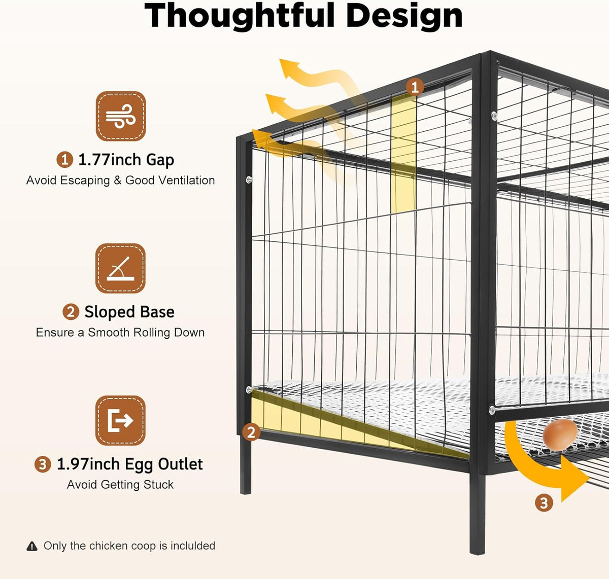 Chicken Coop with Automatic Egg Collection, 120 x 58 x 62 cm, Iron Modern for Indoor and Outdoor Use for 9-10 Chickens - QUORE