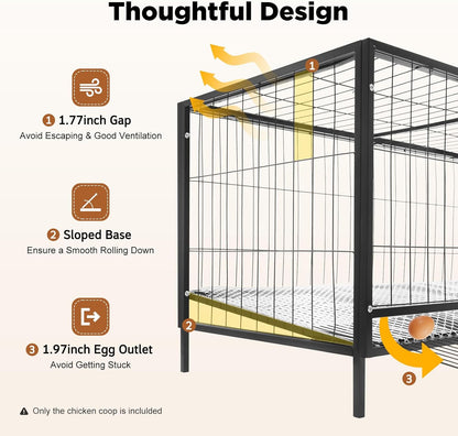 Chicken Coop with Automatic Egg Collection, 120 x 58 x 62 cm, Iron Modern for Indoor and Outdoor Use for 9-10 Chickens - QUORE