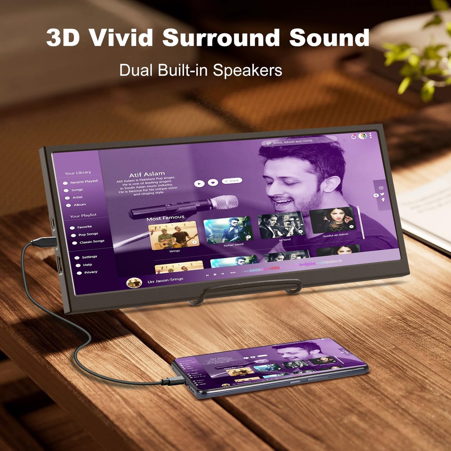 Prechen 12,3 inch draagbaar touchscreen secundaire monitor, mini HDMI, USBC, 1920 x 720 IPS Stretch Bar LCD Draagbaar Travel Touch Screen voor Laptop Computer Aida64 GPU CPU RAM Monitoring