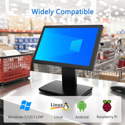 15 inch touchscreen POS-monitor, HDMI/VGA capacitieve schermweergave met zware metalen standaard voor winkels, restaurants, bar, sportschool, magazijn en kassasystemen