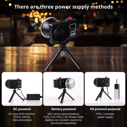 GVM Led-videolicht, 100 W, 2700 K ~ 6800 K, COB-camealicht, continu licht, fotolicht, 18500 lux @1 m studiolicht met reflector, 12 scènes fotografie-licht voor studio, fotografie, video-opnames, USB