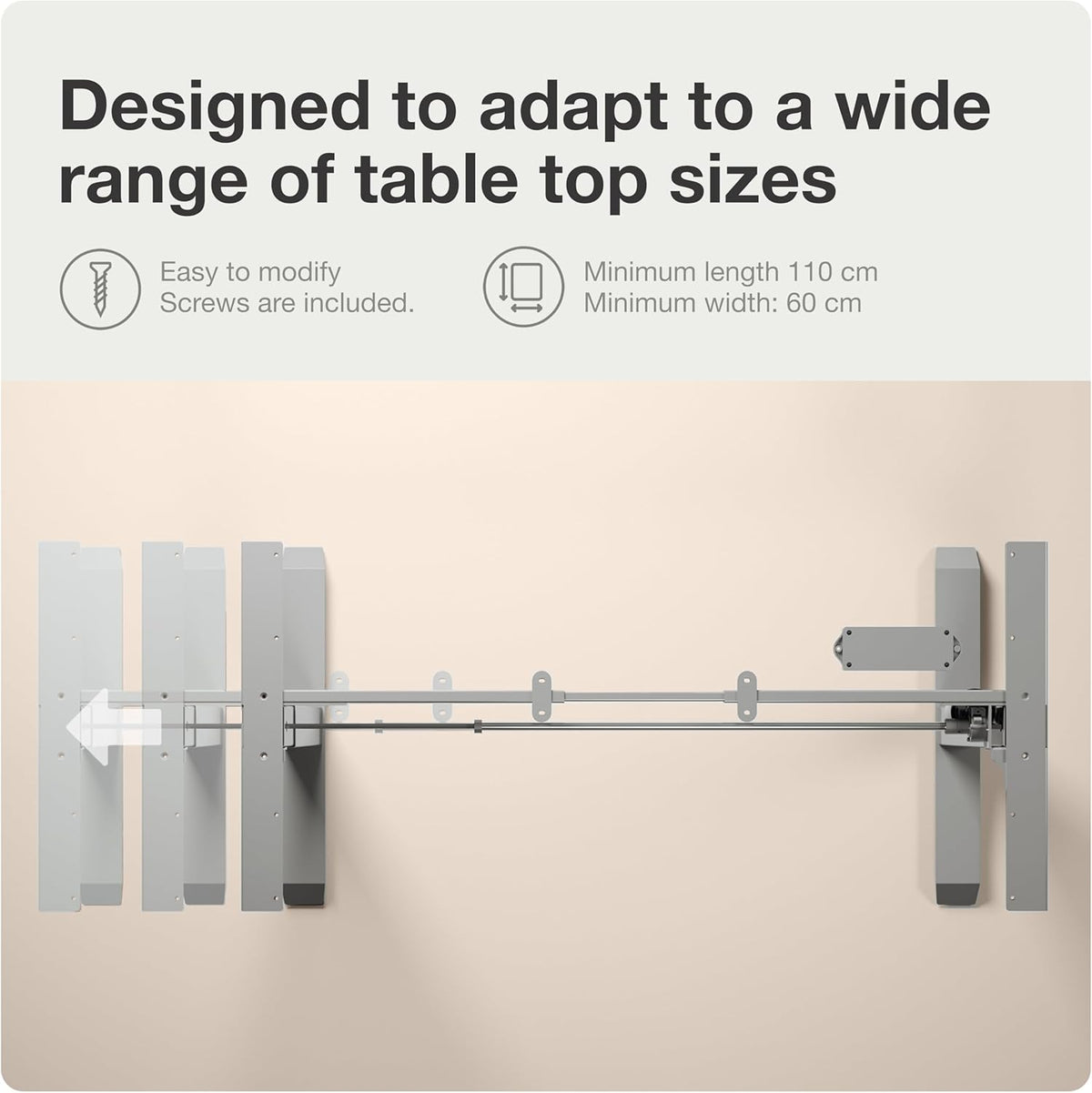Desktronic Desk HomeOne Frame - Height Adjustable Desk, Standing Desk, Table Frame, Height Adjustable, Electric Desk with Touch Screen and Charging Ports, Grey - QUORE