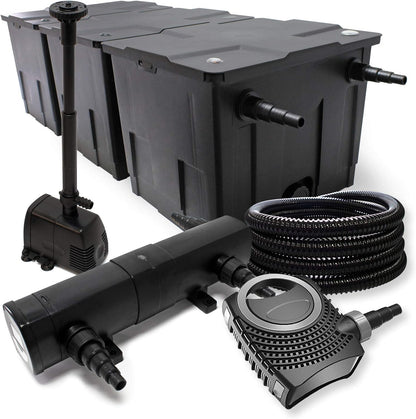 Filterset van bio-vijverfilter 90.000l, UVC-vijverzuiveraar 24W, pomp 80W en fonteinpomp