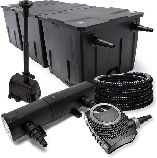Filterset van bio-vijverfilter 90.000l, UVC-vijverzuiveraar 24W, pomp 80W en fonteinpomp