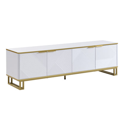 Four-door TV stand, TV mount, TV panel, low TV cabinet. Unique design, geometric texture. 160 x 37.5 x 48cm (Length x Width x Height)