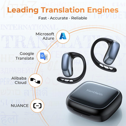 Kentfaith AI Translator Earbuds Real Time 4-in-1 Vertaal oordopjes, 132 talen met AI assistent, Bluetooth 5.4 voor reizen, zaken, leren