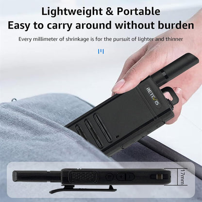 Retevis RB639 Walkie Talkie, PMR446 Professional Portofoon Mini met Oortjes, USB-C, Wireless Clone, Squelch, VOX Walkie Talkie Handsfree voor Restaurant, Detailhandel (4 Stuks, Zwart)