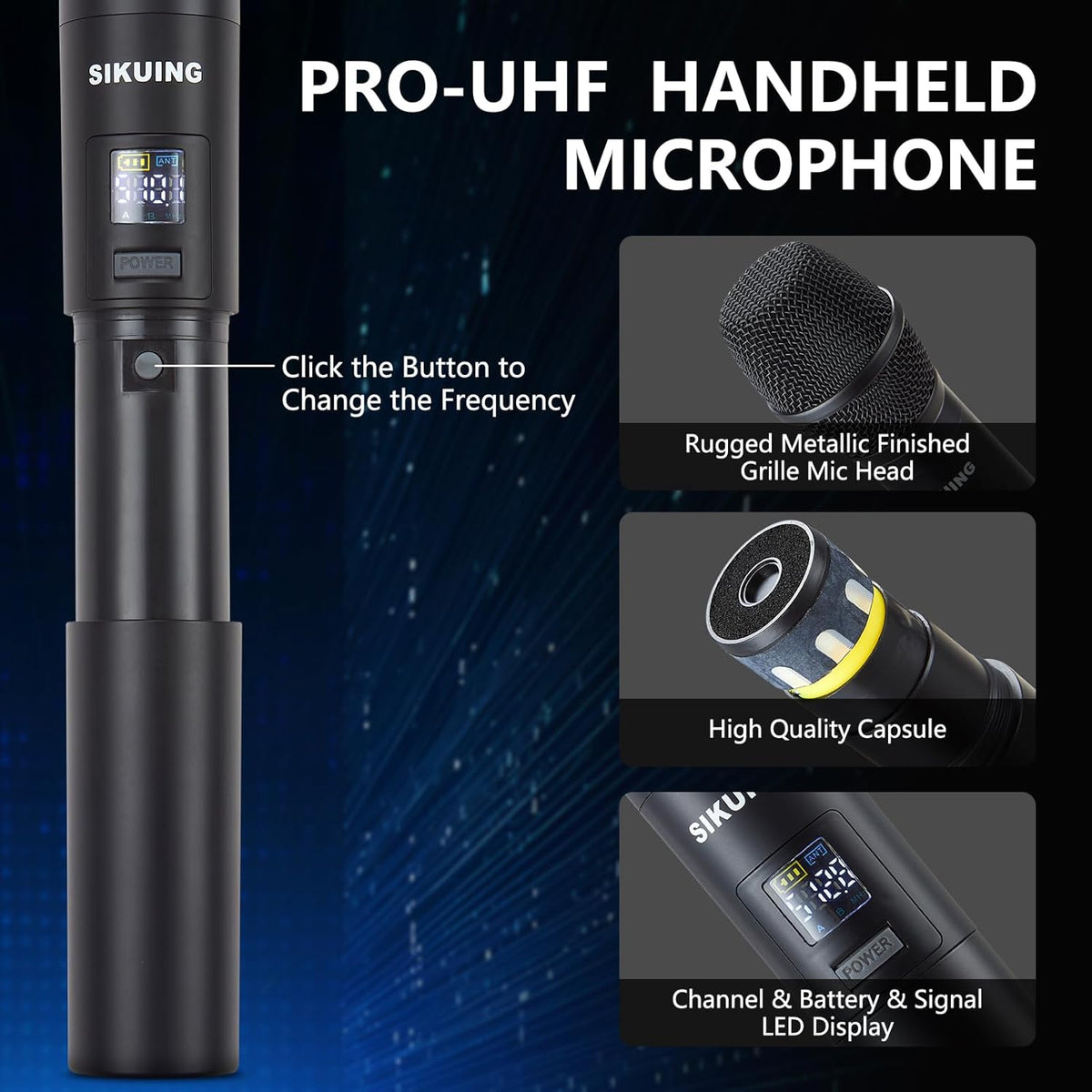 Set van 4 draadloze handmicrofoons – Microfoonset – Karaoke microfoons – UHF microfoons – Draadloze microfoonset – 4 x 50 instelbare frequenties – Bereik tot 100 m