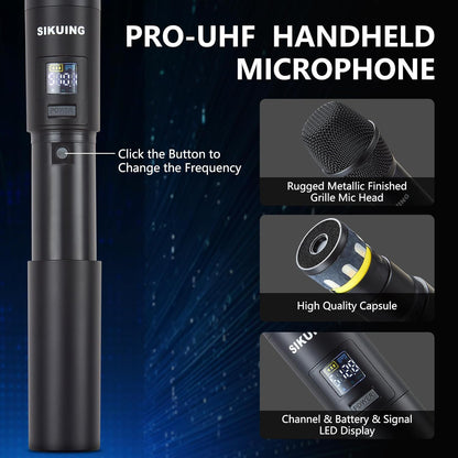 Set van 4 draadloze handmicrofoons – Microfoonset – Karaoke microfoons – UHF microfoons – Draadloze microfoonset – 4 x 50 instelbare frequenties – Bereik tot 100 m