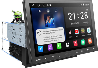 A5L 10”2G+32G Android Autoradio Aanpasbaar 2 DIN en 1 DIN, draadloze CarPlay en Android Auto, IPS zwevend scherm, Internet verbinding via WiFi/BT/USB, DSP/FM/RDS