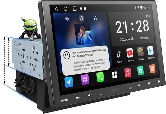 A5L 10”2G+32G Android Autoradio Aanpasbaar 2 DIN en 1 DIN, draadloze CarPlay en Android Auto, IPS zwevend scherm, Internet verbinding via WiFi/BT/USB, DSP/FM/RDS