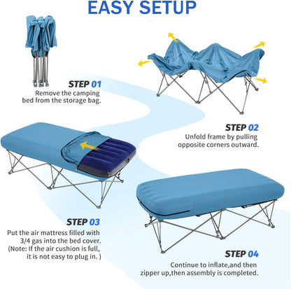 KAMPKEEPER Camping Cot, Opvouwbare Camping Cot met Opblaasbare Luchtmatras en Draagtas, voor Outdoor Travel Camp Beach Vakantie, Ondersteunt 500 lbs (niet inbegrepen de Airpump) -Queen