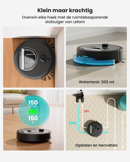Stofzuiger- en Dweilrobot – Robotstofzuiger – Schoonmaakrobot – Automatische Stofzuiger – Dweilmachine – 2-in-1 Stofzuigen en Dweilen – Compact Design Met Obstakelvermijding
